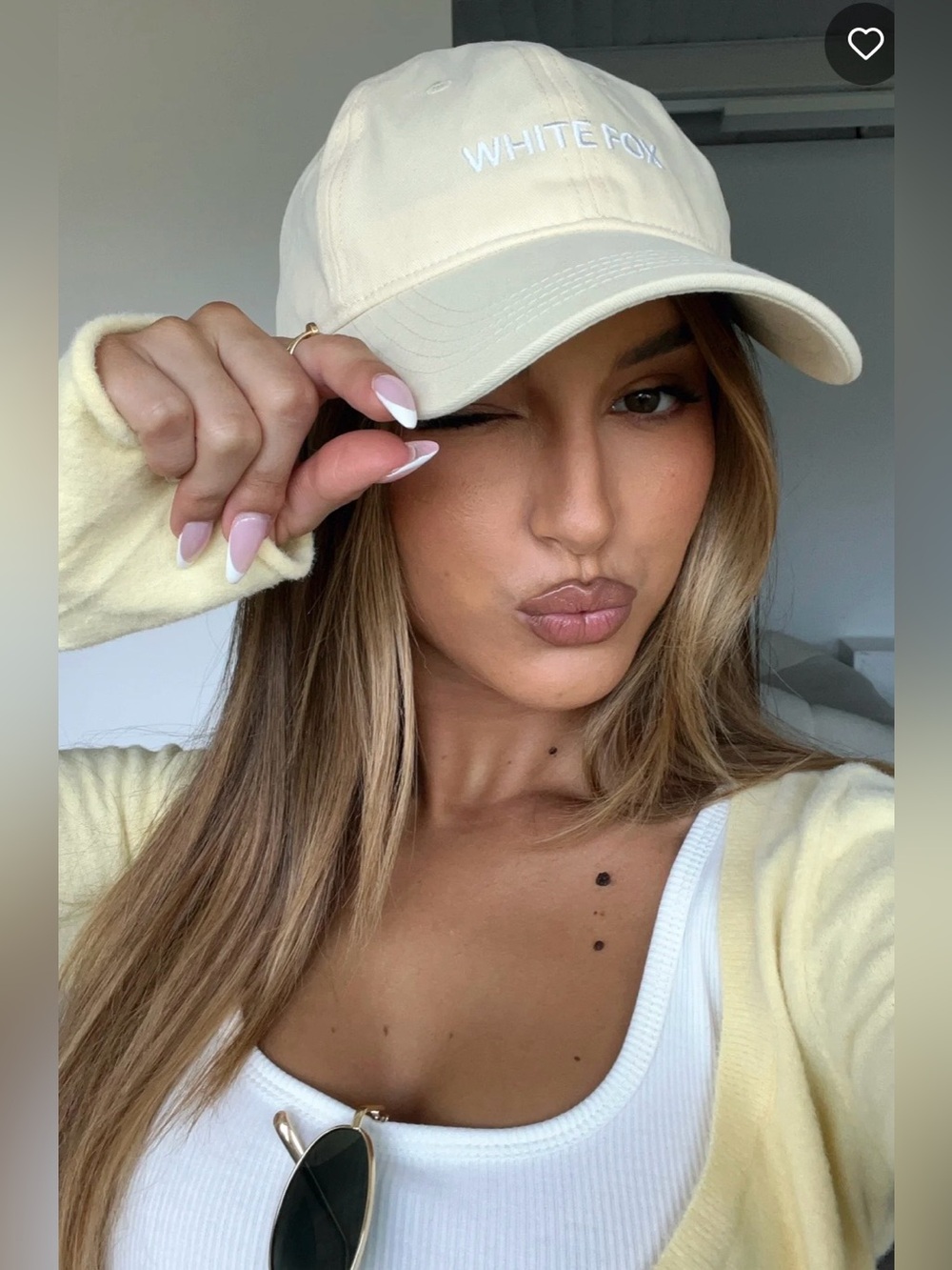 White Fox NWT Time To Travel Cap Embroidered White Logo in Lemon Yellow